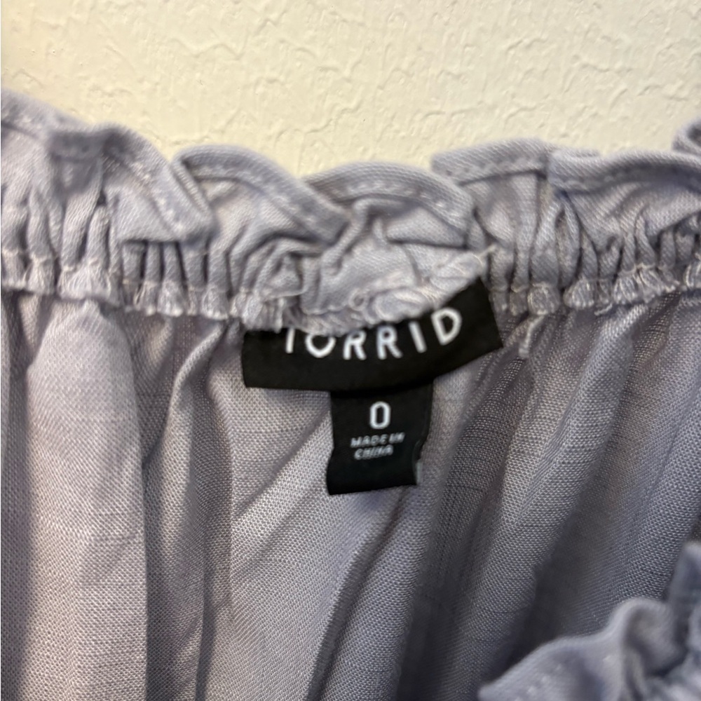 Torrid Linen Blend Puff Sleeve Shirred Bodice Blouse Lavender Grey Size 0 - Picture 4 of 8